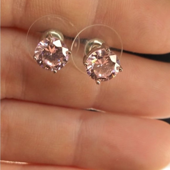 Pink Moissanite Stud Earrings, White Moissanite Accent Earrings, Vermeil Rose Go - Picture 5 of 9